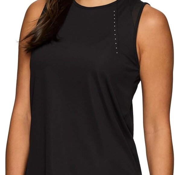 Active Women's Black Workout Tank with Mesh Panels, Quick Dry, Plus Sizes - Picture 3 of 5